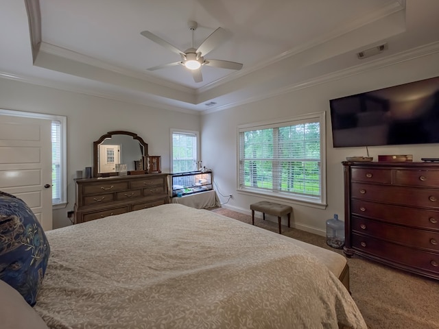 74 Surrey Cir, Tifton, GA 31793 - bedroom with a raised ceiling, crown molding, carpet floors, and ceiling fan