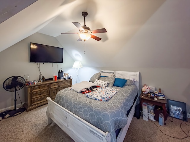 74 Surrey Cir, Tifton, GA 31793 - bedroom featuring light carpet, lofted ceiling, and a ceiling fan