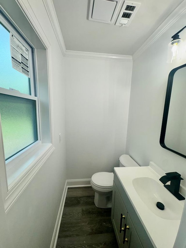 702 N Livingston St, Sylvester, GA 31791 - bathroom with wood finished floors, vanity, and ornamental molding