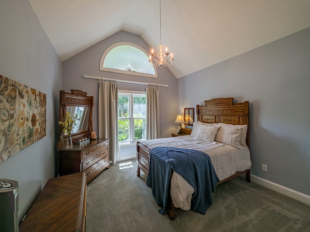 114 Creole Ct, Fitzgerald, GA 31750 - carpeted bedroom with vaulted ceiling and a chandelier