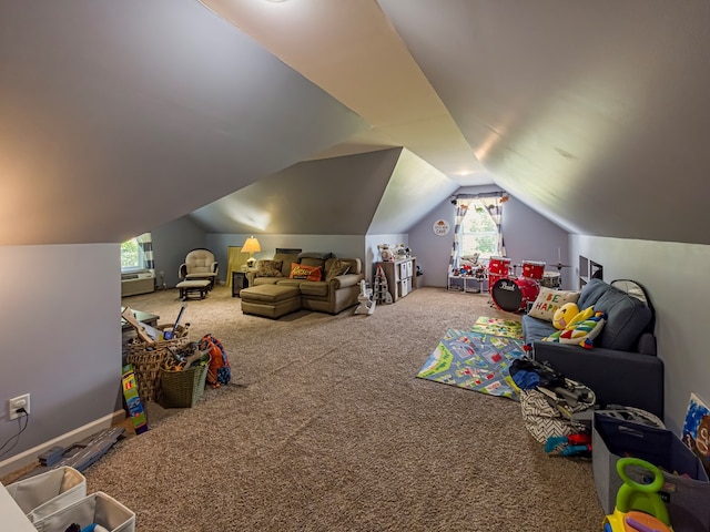 114 Creole Ct, Fitzgerald, GA 31750 - rec room featuring carpet floors, lofted ceiling, and cooling unit