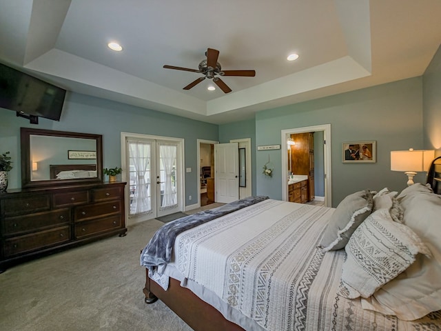 114 Creole Ct, Fitzgerald, GA 31750 - carpeted bedroom featuring a raised ceiling, access to outside, french doors, recessed lighting, and ceiling fan