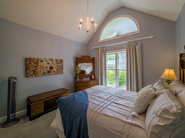 114 Creole Ct, Fitzgerald, GA 31750 - carpeted bedroom with a chandelier and high vaulted ceiling