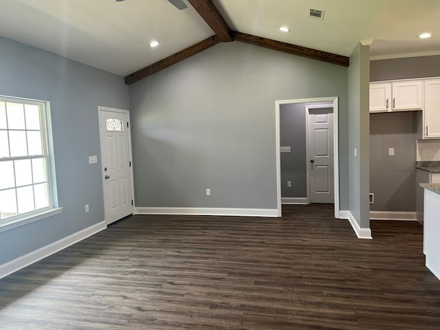 64 Mcintosh Pl, Moultrie, GA 31788 - unfurnished living room featuring dark wood-type flooring, baseboards, recessed lighting, and ceiling fan
