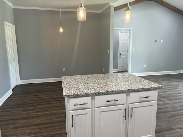 64 Mcintosh Pl, Moultrie, GA 31788 - kitchen featuring dark wood-style flooring, baseboards, ornamental molding, white cabinets, and light stone counters