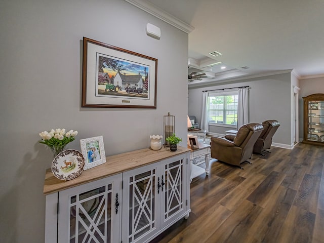 105 Planters Row, Tifton, GA 31793 - detailed view of crown molding, wood finished floors, baseboards, beam ceiling, and recessed lighting