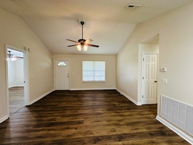 122 Ericas Ct, Fitzgerald, GA 31750 - foyer featuring vaulted ceiling, a ceiling fan, and dark wood-style floors
