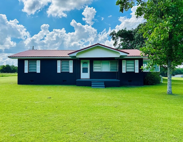 1222 Minton Rd, Sylvester, GA 31791 - ranch-style house with a metal roof, a front lawn, and crawl space