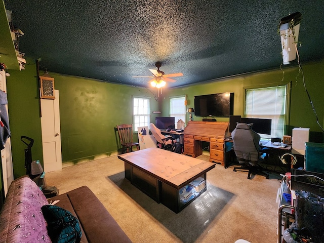 410 W Henderson St, Ocilla, GA 31774 - office space with carpet floors, a textured ceiling, and ceiling fan