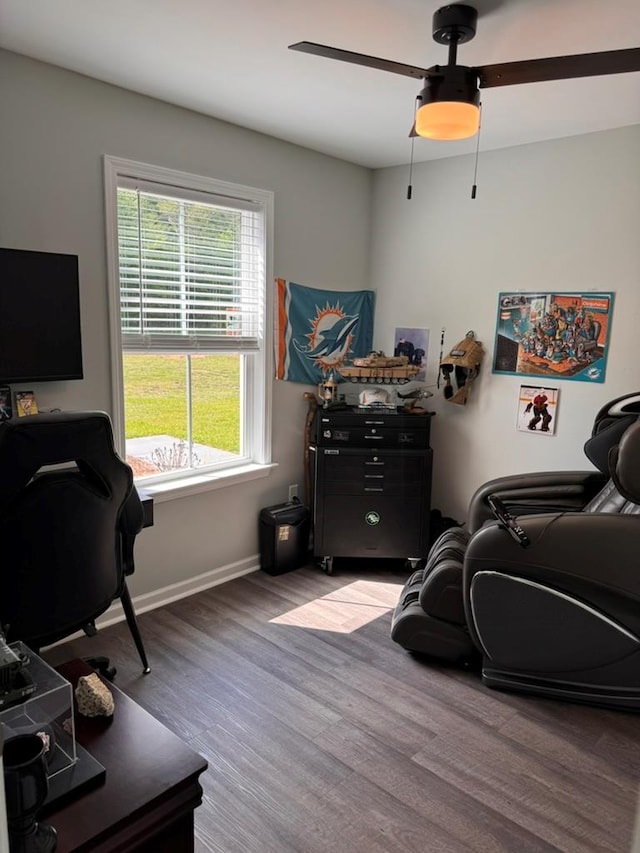 3524 Moss Island Ct, Albany, GA 31721 - office with wood finished floors, baseboards, and ceiling fan