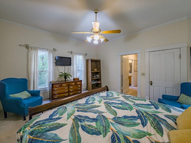 64 Palmetta Rd, Tifton, GA 31794 - carpeted bedroom with ornamental molding, ceiling fan, a closet, and ensuite bath