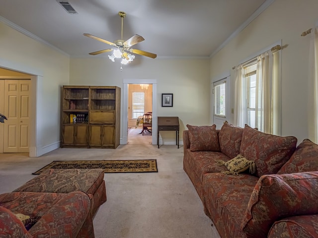 64 Palmetta Rd, Tifton, GA 31794 - carpeted living area with crown molding and a ceiling fan