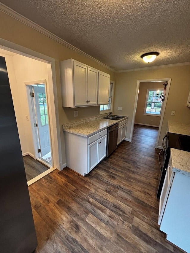 2019 N Central Ave, Tifton, GA 31794 - kitchen with dishwasher, crown molding, a textured ceiling, dark wood-style floors, and light countertops