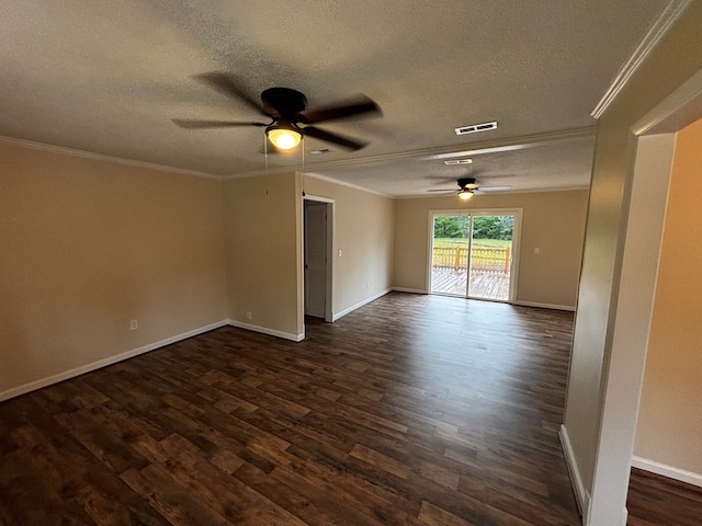 2019 N Central Ave, Tifton, GA 31794 - spare room with a ceiling fan, dark wood-style flooring, crown molding, a textured ceiling, and baseboards