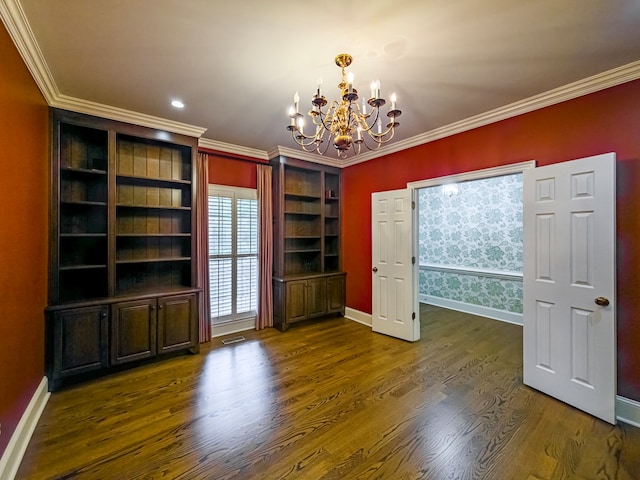 11 Fairway Dr, Tifton, GA 31793 - interior space with an inviting chandelier, ornamental molding, baseboards, and dark wood-style floors