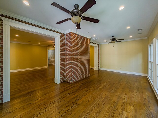 11 Fairway Dr, Tifton, GA 31793 - unfurnished room with visible vents, ornamental molding, wood finished floors, baseboards, and ceiling fan