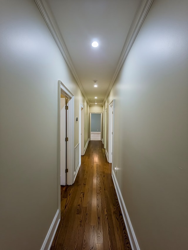 11 Fairway Dr, Tifton, GA 31793 - corridor featuring crown molding, recessed lighting, attic access, and dark wood-style floors