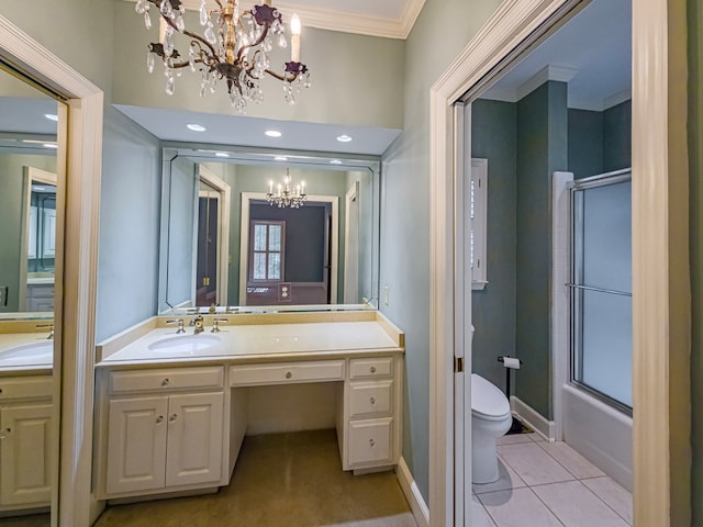 11 Fairway Dr, Tifton, GA 31793 - bathroom featuring crown molding, a notable chandelier, vanity, toilet, and tile patterned floors