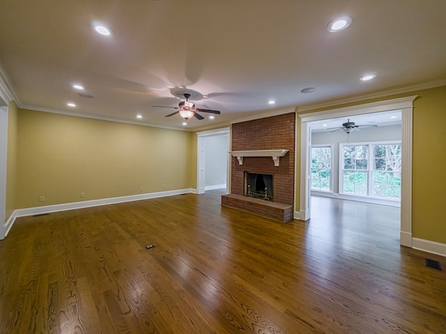 11 Fairway Dr, Tifton, GA 31793 - unfurnished living room featuring crown molding, a ceiling fan, baseboards, recessed lighting, and wood finished floors