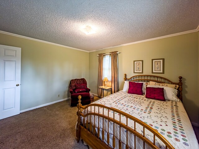 128 Airport Rd, Sylvester, GA 31791 - bedroom with crown molding, a textured ceiling, carpet floors, and baseboards