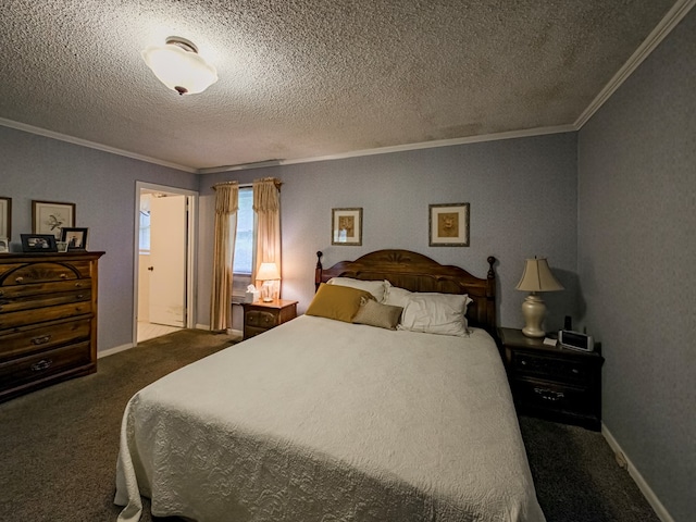 128 Airport Rd, Sylvester, GA 31791 - bedroom with crown molding, dark colored carpet, a textured ceiling, and baseboards