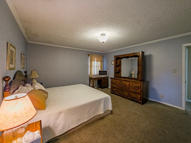 128 Airport Rd, Sylvester, GA 31791 - carpeted bedroom with ornamental molding, a textured ceiling, and baseboards
