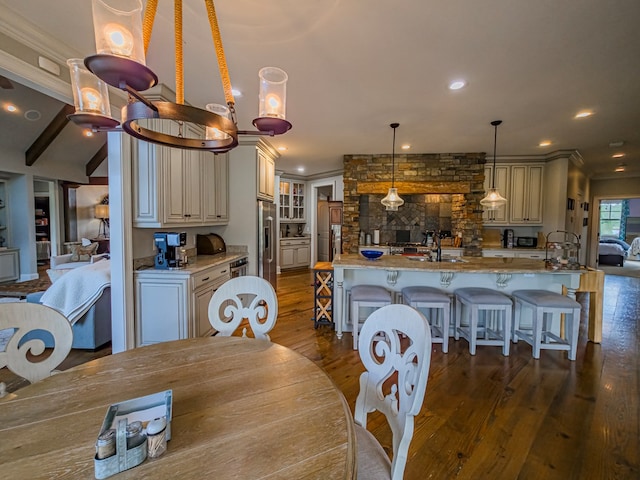 248 Gun Lake Loop, Tifton, GA 31794 - dining area featuring dark wood-type flooring, recessed lighting, and ornamental molding