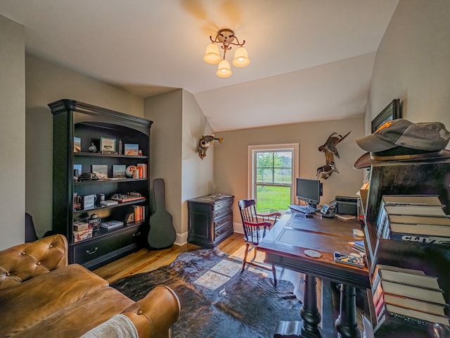 248 Gun Lake Loop, Tifton, GA 31794 - office area featuring vaulted ceiling and wood finished floors