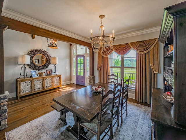 248 Gun Lake Loop, Tifton, GA 31794 - dining space featuring a chandelier, hardwood / wood-style floors, and ornamental molding