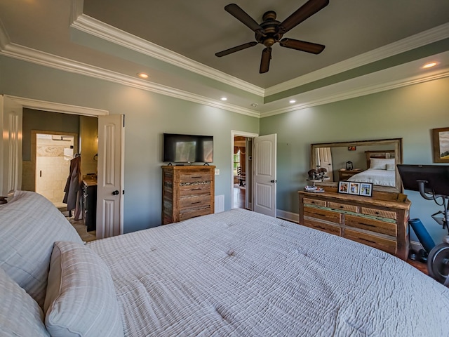 248 Gun Lake Loop, Tifton, GA 31794 - bedroom featuring a tray ceiling, ornamental molding, recessed lighting, and ceiling fan