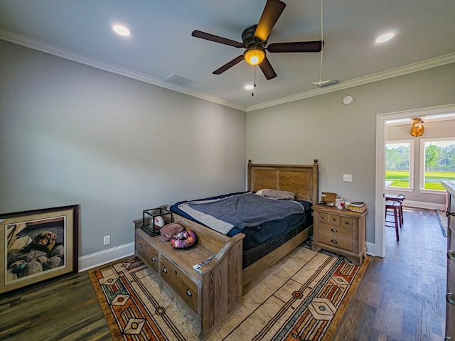 248 Gun Lake Loop, Tifton, GA 31794 - bedroom with wood finished floors, ornamental molding, recessed lighting, and ceiling fan