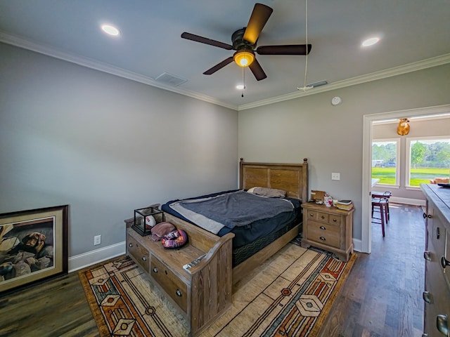248 Gun Lake Loop, Tifton, GA 31794 - bedroom featuring wood finished floors, ornamental molding, recessed lighting, and a ceiling fan