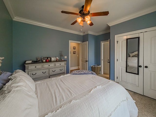 248 Gun Lake Loop, Tifton, GA 31794 - carpeted bedroom featuring crown molding, ceiling fan, and a closet