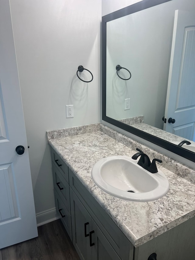 bathroom featuring wood finished floors and vanity
