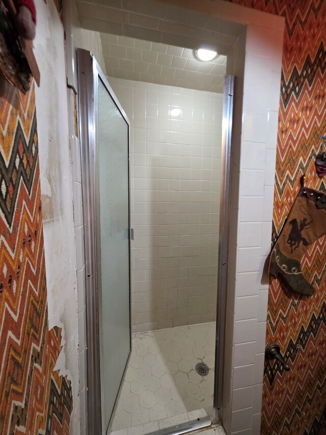 full bathroom featuring a shower stall and tile patterned floors