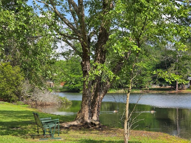 view of property's community featuring a water view and a yard