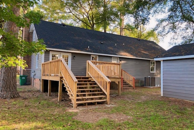 2211 Greenoch Ave, Albany, GA 31721 - back of property featuring stairway, a wooden deck, and a shingled roof