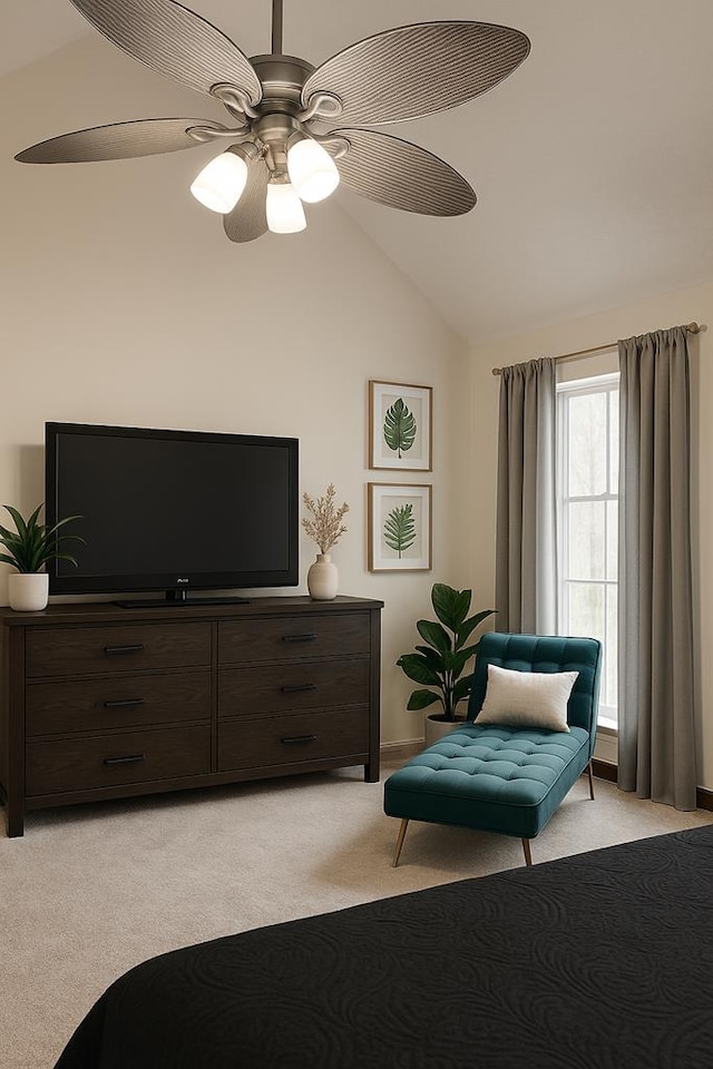2211 Greenoch Ave, Albany, GA 31721 - sitting room with light colored carpet, ceiling fan, and lofted ceiling