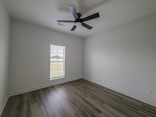 7 Edgewater Ct, Tifton, GA 31793 - empty room featuring ceiling fan, ornamental molding, baseboards, and dark wood finished floors