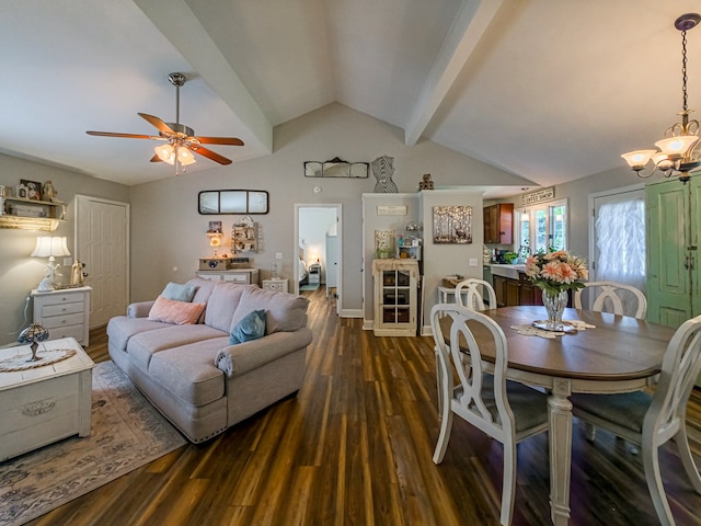 127 Carol Cir, Fitzgerald, GA 31750 - living area with dark wood finished floors, a chandelier, and ceiling fan