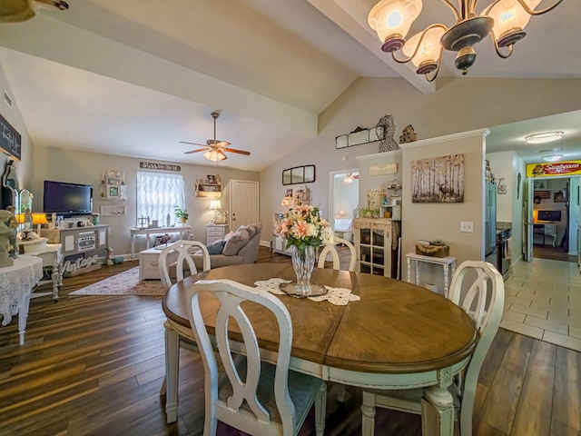 127 Carol Cir, Fitzgerald, GA 31750 - dining room featuring a chandelier, lofted ceiling, hardwood / wood-style flooring, and ceiling fan