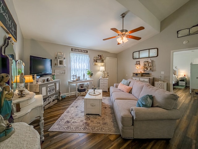 127 Carol Cir, Fitzgerald, GA 31750 - living room with a ceiling fan, lofted ceiling, and dark wood-style floors