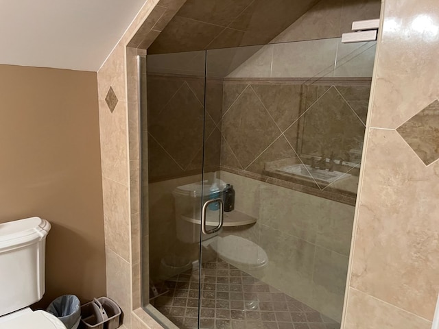 bathroom featuring a shower stall and toilet