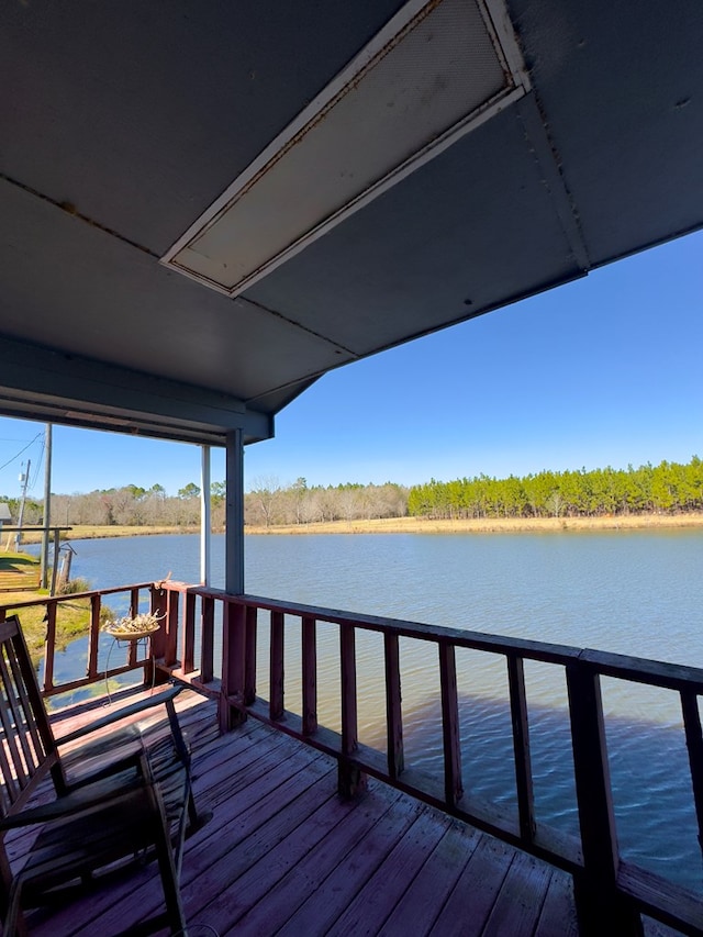 view of dock with a water view