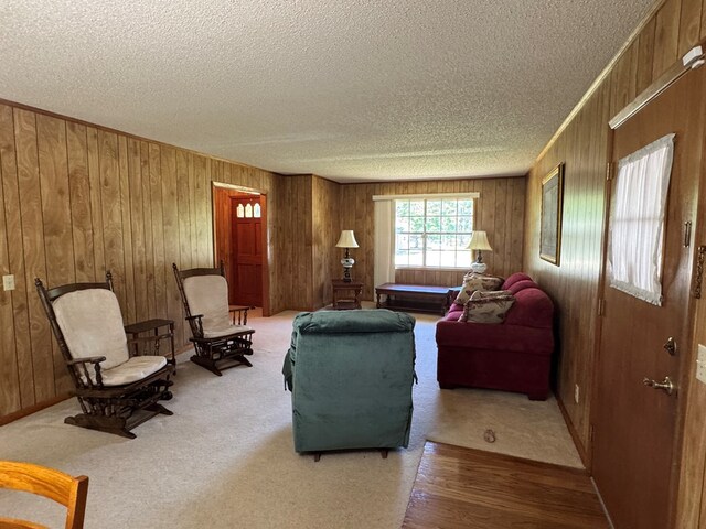 142 Elva Cir, Enigma, GA 31749 - carpeted living area featuring a textured ceiling and wooden walls