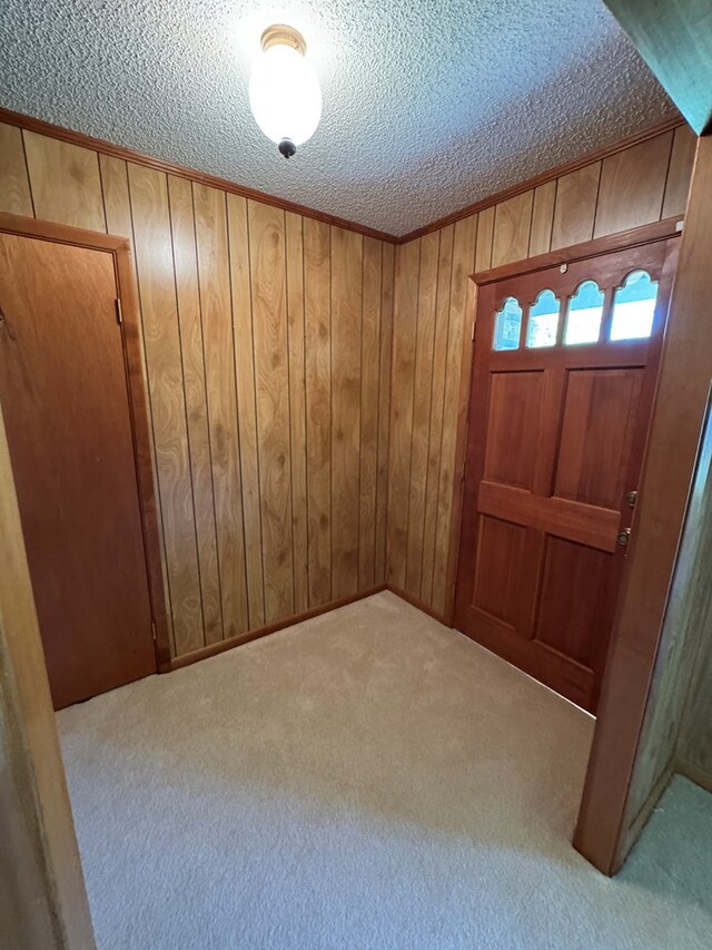 142 Elva Cir, Enigma, GA 31749 - carpeted foyer entrance featuring a textured ceiling and wood walls