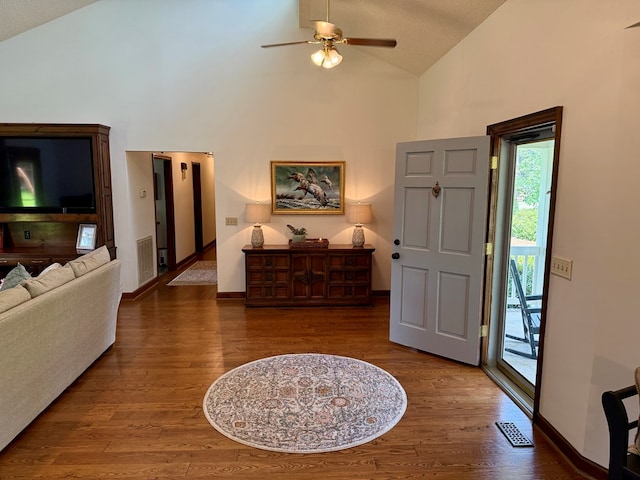 7222 E Northgate Dr, Tifton, GA 31794 - foyer entrance with plenty of natural light, high vaulted ceiling, wood finished floors, and a ceiling fan