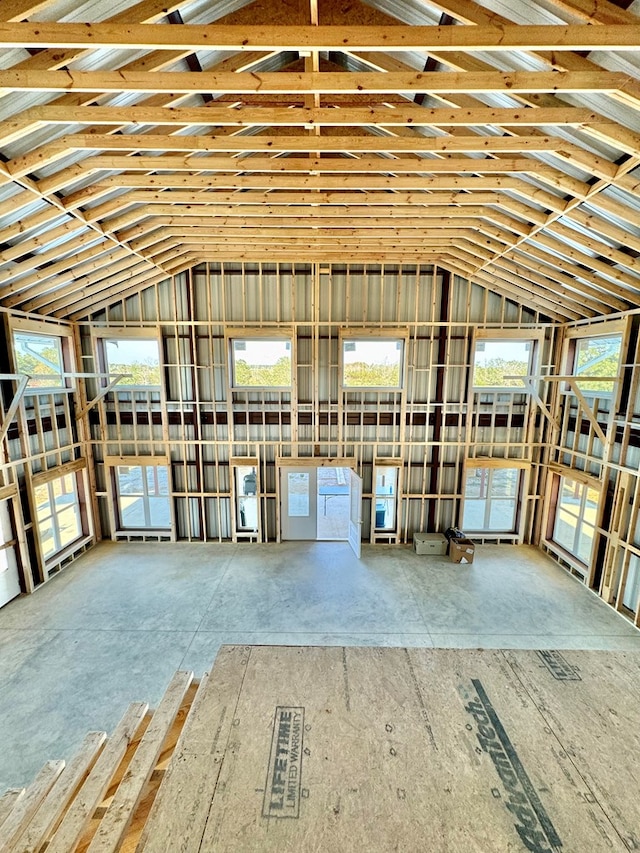 miscellaneous room featuring a wealth of natural light and lofted ceiling