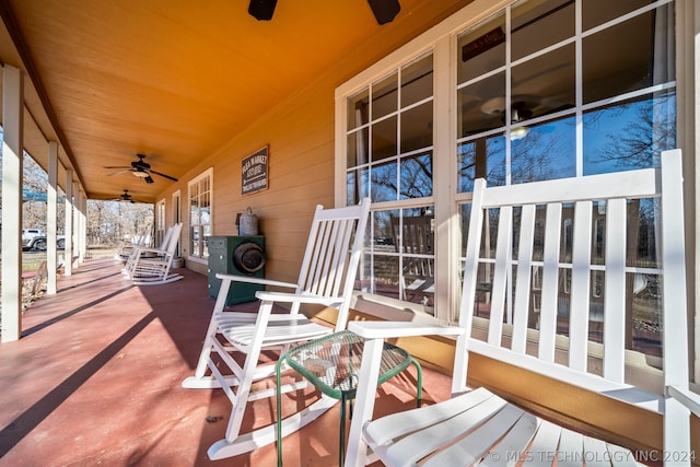 view of patio / terrace featuring a porch and ceiling fan