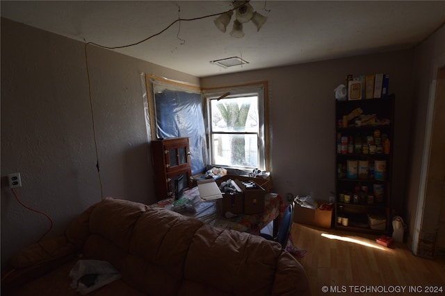 misc room featuring ceiling fan and wood-type flooring